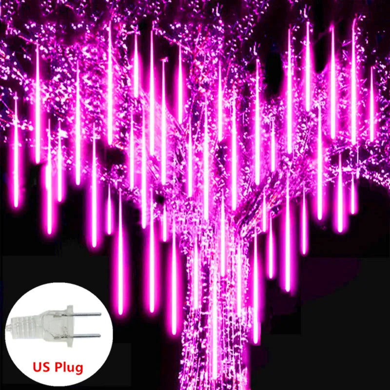 DOMPLA Outdoor Waterproof Multicolor Meteor Shower Effect Long Rain Drop Shaped Warm White LED Garland Light Ropes-Strings/Colors-Multicolor/Blue/White