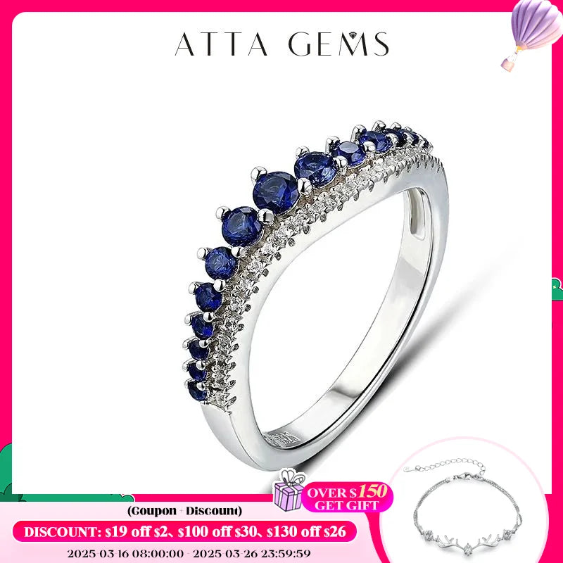 ATTAGEMS Women Staked Round Cut Blue Sapphire Sterling Silver Solitaire Band Fine Jewelry Size 10 Rings/Colors-Blue/Pink/Silver