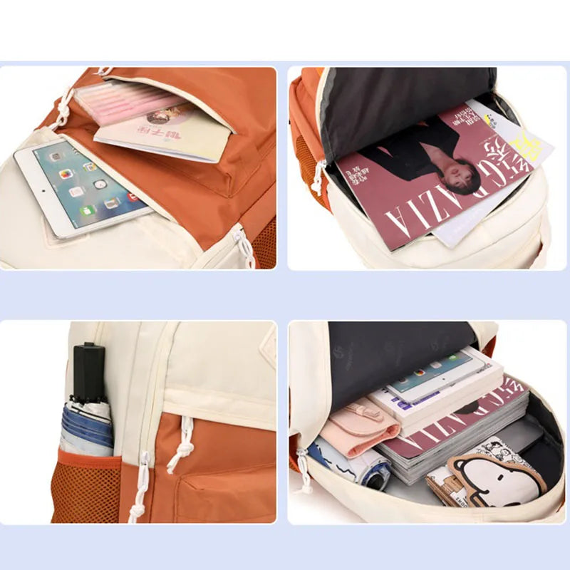 NULL No-EN-Name-Null Preppy Pullable Trolley Multicolor Nylon Fabric Flap Pocket Polyester Lining Metal Zippers Free-Standing Six Wheeled School Backpacks/Shoulder Straps-Handles/External Pockets/Colors-Black/Orange/Gray/Multicolor/Brown