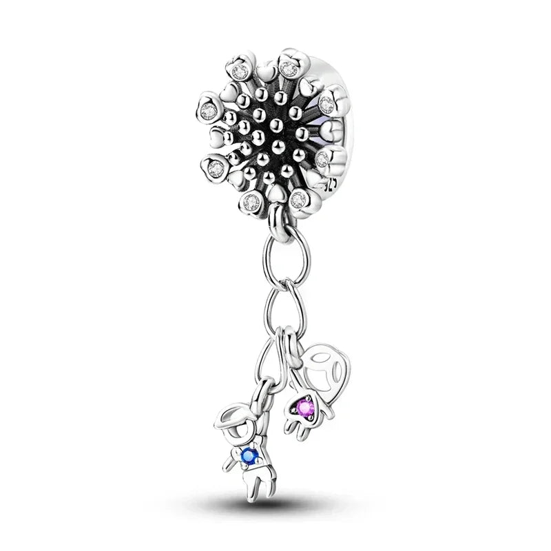 No-EN-Name-Null Women Sterling Silver Enamel Rainbow-Hot Air Balloon Design Fine Imitation Zircon Stone Glass Nuggets Beads Shaped Charms-Pendants/ Colors-Rainbow/Multicolor/Silver/Pink/Animal/Floral