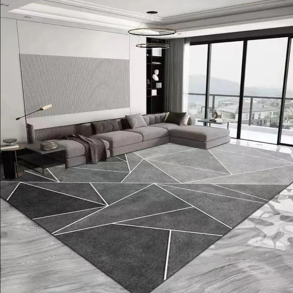 VIKAMA Indoor-Outdoor Large Machine-Made White-Black Rectangle Crystal Velvet Geometric Soft Polyester Fabric Non-Slip Bottom Wear-Resistant Nordic Living Room Rugs/Colors-White/Geometric/Striped/Black/Hand-Machine Washable