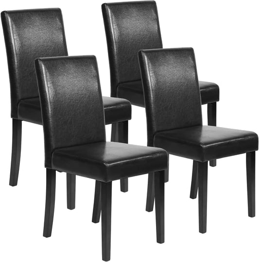 4pcs Black Modern Wood Dining Chairs Set w/ PU Leather Upholstered Soft Foam Cushions
