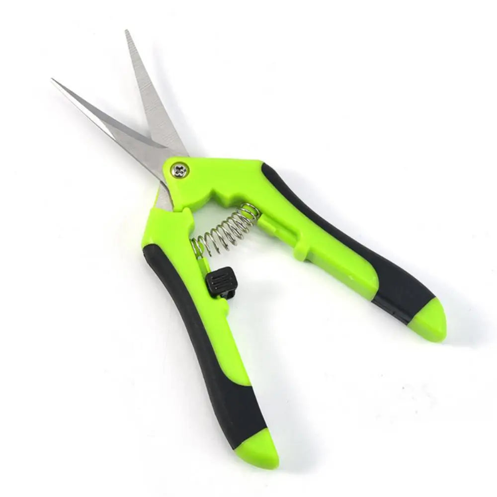 LIPLASING Handheld Safety Lock-Catch Anti-Slip Grip Green-Black Plastic-Rubber Handles Stainless Steel Metal Blades Straight Head-Elbow Bypass Cutting Garden Pruning Shears/Colors-Green/Orange/Blue