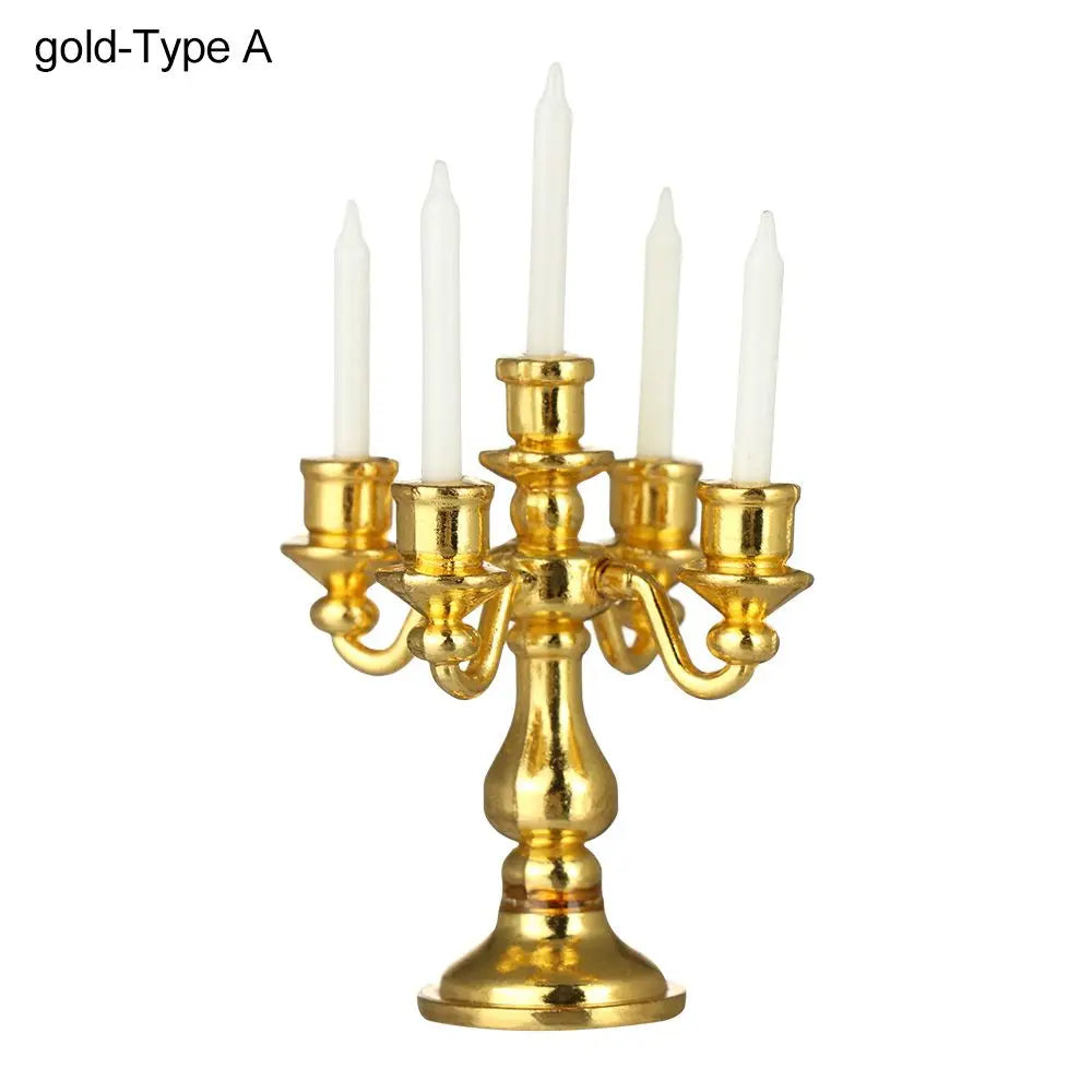 No-EN-Name-Null Teens-Adults Miniature Candelabra Gold-Silver Metal Alloy Candle Holders Dollhouse Accessories /18 + Years Old