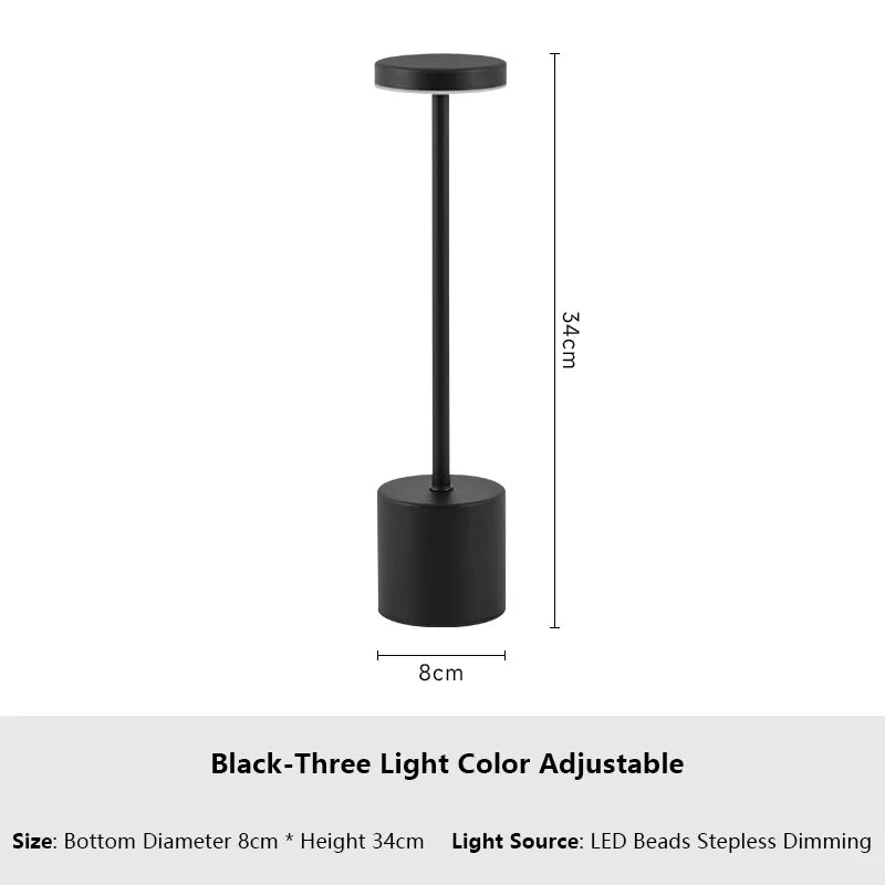ATCOMM Modern Touch Sensor Dimmable Adjustable Tri-Color Warm-Cool White LED Chip Black Round Iron Acrylic Metal Brushed Nickel Finish Body Built-In Rechargeable Battery USB Rechargeable Wireless Cord Desk Lamps/Colors-Black/Gold/Silver/White