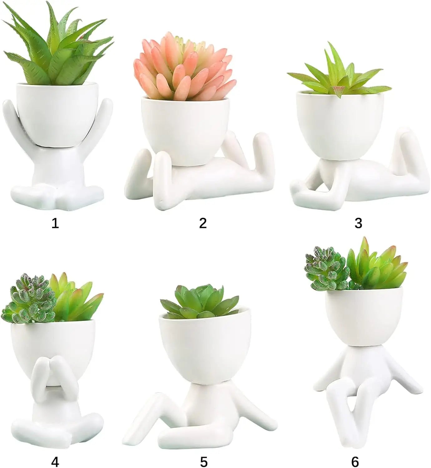 No-EN-Name-Null Indoor Mini White Ceramic Cute Cartoon Human Silhouette Shaped Succulent Flower Pots Planters/NO Plants Included