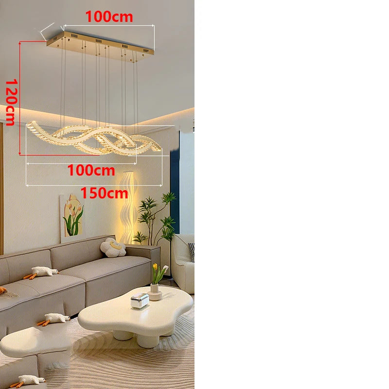 Modern Dimmable Iron Crystal Chandelier Corded Pendant Warm-Cool White LED Ceiling Light Fixtures/Colors-Clear/Gold/Black