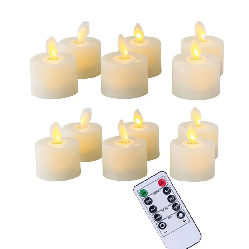 4-12 PCS Set Beige LED Realistic Plastic Flameless Electronic Moving Wick Round Pillar Candles/Including CR2032 Button Battery Each Candle /Battery Life: About 24-48 hours