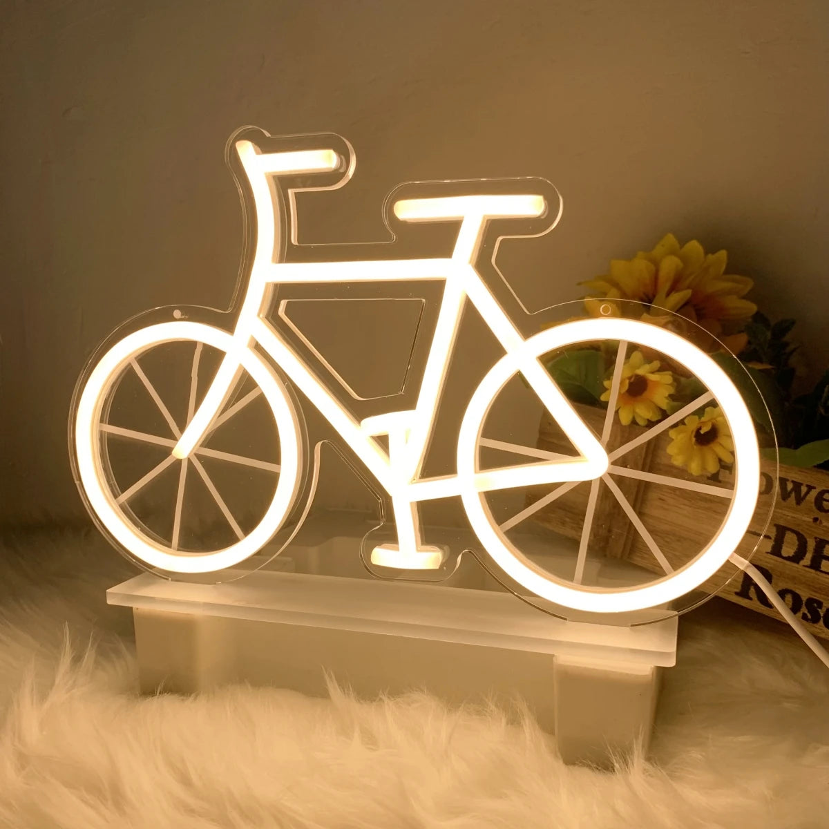 DELINEON Indoor Free Standing Adjustable Acrylic-Silicone LED NEON Blue Bicycle Shaped Wall-Mounted NEON Signs/Colors-Pink/White/Blue/USB-DC Powered/Dimmer Switch/Paste Hook-2 Hooks/Transparent Line/Power Cord/Meta Chain
