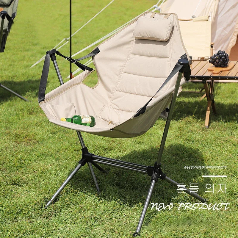 No-EN-Name-Null Adult Outdoor Green Soft Canvas Upholstery Fabric Cotton Filling Pillow Headrest Portable Foldable Adjustable Aluminum Metal Frame Classic Rocking Chairs/Colors-Beige/Olive Green/Black/Gray