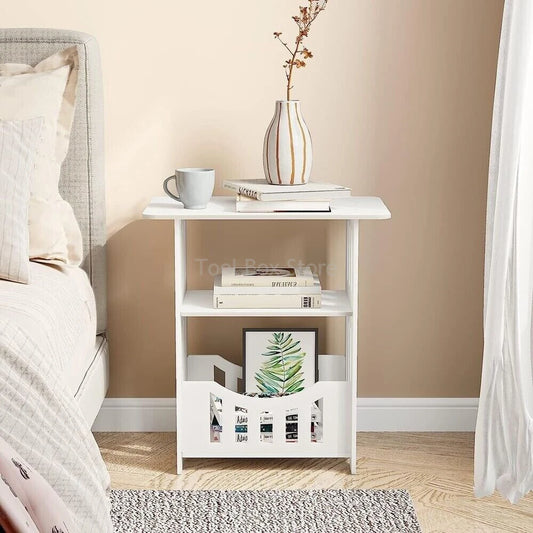 2 Multi-Layer White Wood Panel Bedroom Nightstands