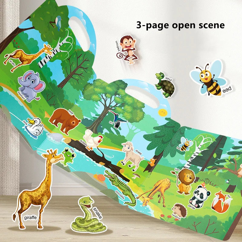 DATGO Parent-Preschool Kids Plastic-Vinyl Preschool Reusable Cartoon Copper Plate No-Tear Bubble Sticker Scene Paste Books Stickers-Sticker Machines /Ages :2 Years Old-Preschool Kids/Colors-Multicolor/Blue/Pink/Animal