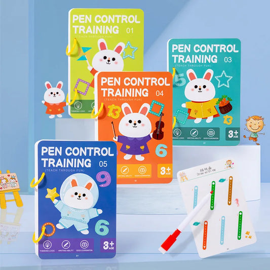 BORRENCE Kids Four Themes Plastic Early Education Fun Magical Pen Control Exercise Practice Tracing Reusable Interactive Reading Geometric Multicolor Cardboard Copybooks Reading Toys /Ages: 3 Years Old-Older
