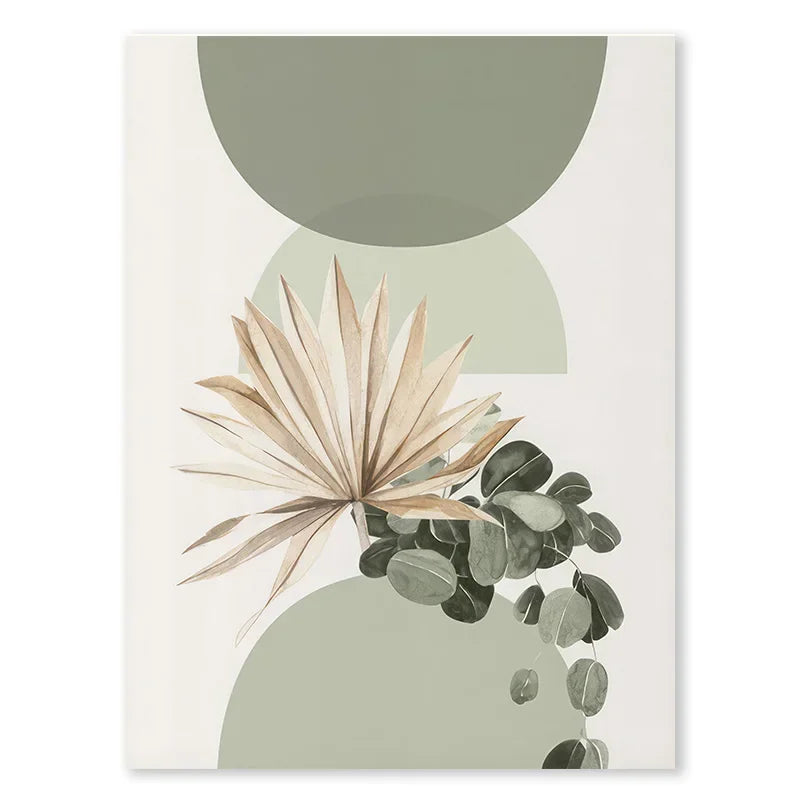 ASTRDECOR Modern Art Unframed Customized Sizes Waterproof Ink Abstract Subjects Boho Floral Half Circle Flower Market Canvas Prints/Colors-Floral/Green/Beige/Multicolor