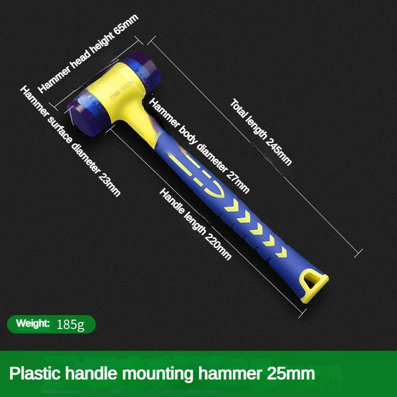 1 double headed installation hammer, 25mm to 45mm rubber hammer with rubber handle, detachable insulated installation hammer