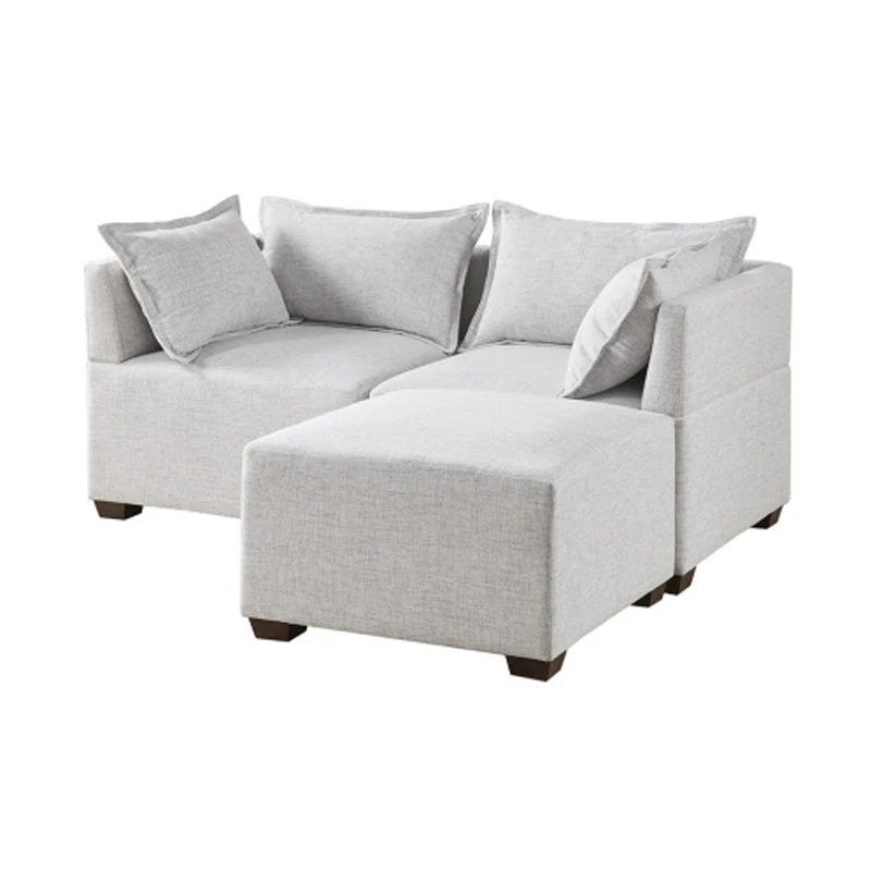 No-EN-Name-Null  Modern Medium Firmness Square Shaped Upholstered Padded Soft Woven Polyester White Ivory-Beige Fabric Cushions Espresso Dark Solid Wood Block Feet OTTOMANS /300 LBS Weight Capacity