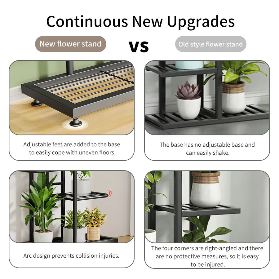 MTSHINING Wood 8 Tier Multi-Layered Shelves Iron Metal Plant Stands/Colors-Black/White,/Brown