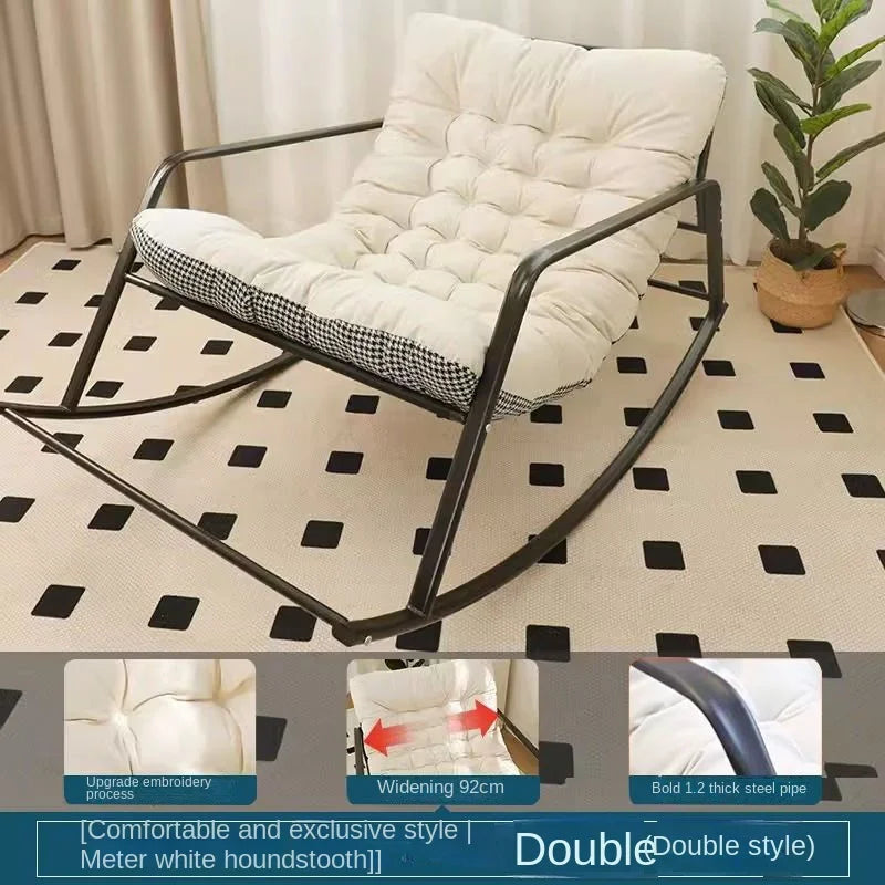 OEMG Indoor Adults One Person Soft Upholstered Padded Velvet Fabric Lying Down Lazy Metal Frame Base Sway Back Double Nursery Rocking Chairs/Colors-White/Gray/ Orange/Beige/Black/Multicolor/Checkered