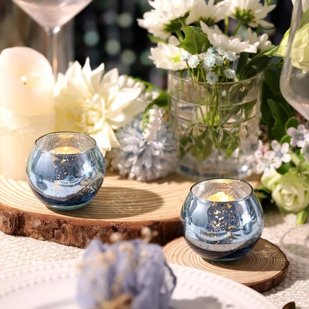 No-EN-Name-Null 6-12 PCS Silver Metallic Finish Speckled Gold Mercury Glass Assorted Votive Small Round Ball Tealight Candle Holders/Colors-Silver/Green/Gold/Blue/Clear/Purple