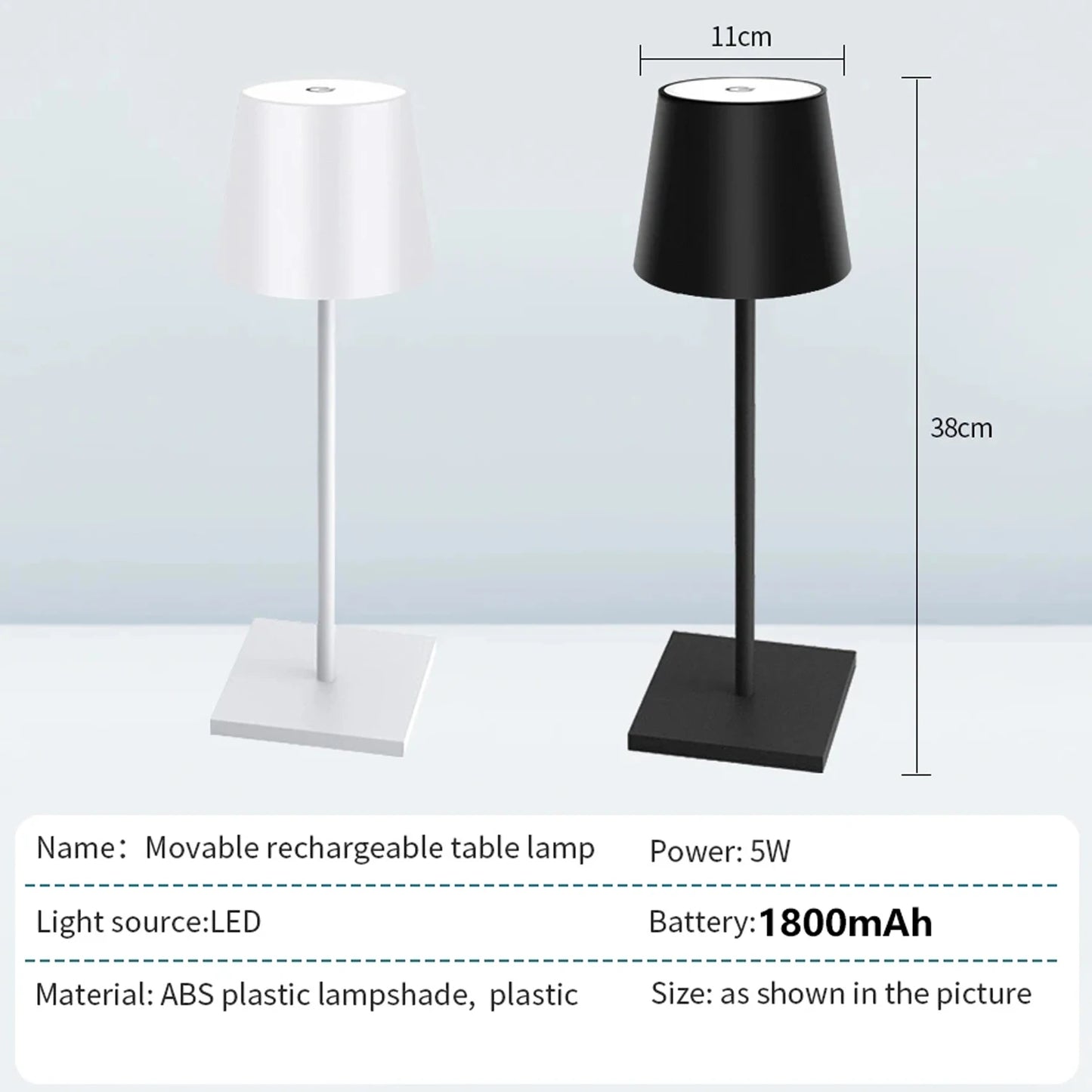 No-EN-Name-Null Modern Black-White Removable Plastic Striped Shade-Round Tubular Cylindrical Metal Square Shaped Bottom Dimmable Warm-Cool White LED 3-Level Brightness USB Rechargeable Adjustable Hose-Clip Table Desk Lamps/Colors-Black/White