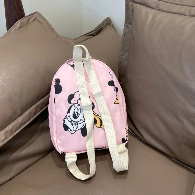 Disney Kids Waterproof Pink Nylon Fabric Printed Minnie Mouse Design Single Compartment Two Shoulder Straps-Handle School Backpacks/Pink/Multicolor