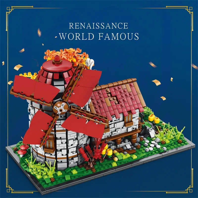 AMAZINGBLOKS Kids 2,296 PCS Plastic Windmill Tree House Mill Street View Building Blocks Medieval European Town Assembly Bricks Puzzle Model Construction Set Toys/Colors-Red/Multicolor/Ages: 6-18 + Years Older