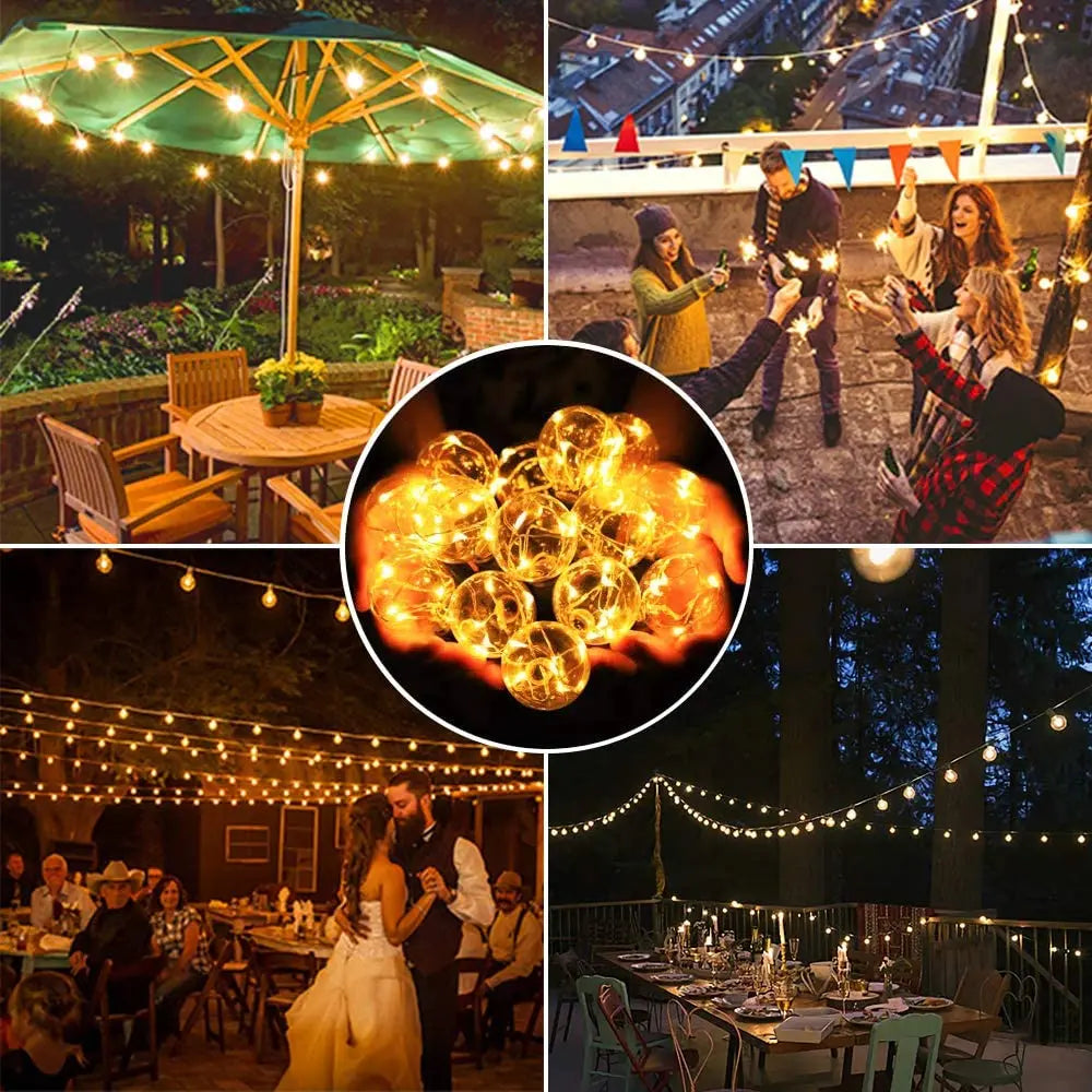 AIOPP Outdoor-Indoor Dimmable Solar-Powered Eight Light Modes Warm White Multicolor Built-In 4  LED Weatherproof Waterproof Shatterproof  Hanging Round Ball Globe Light Ropes-String Patio Lights/ Colors-Black/Yellow/White/Multicolor