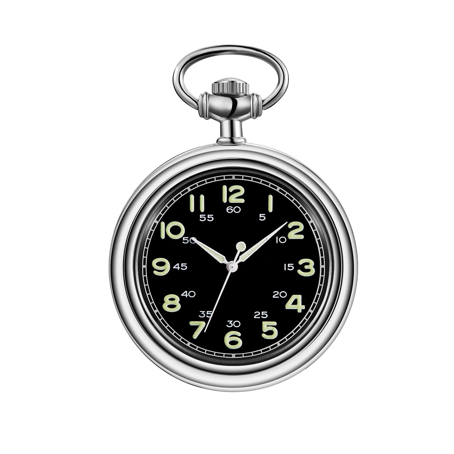 GORBEN Adults Gold Metal Alloy Round Hollow Open Face Arabic Numerals Luminous Hand Wind Black Face Glowing-In-Dark Numbers Pendant Chain-Pocket Watches/Colors-Black/Silver/Gold/Optional: With Wood Box-Without