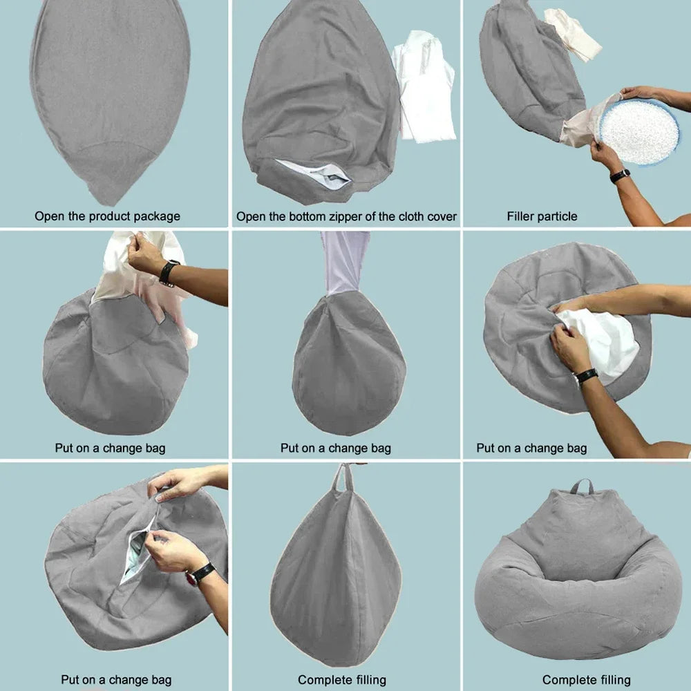 1 pcs Bean Bag Fabric COVER ONLY /Colors-Black/Gray/Red/Brown/Yellow/Blue/Size:100cm x120cm