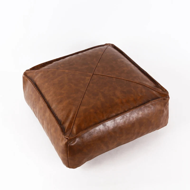 No-EN-Name-Null Modern Moroccan Square Cotton-Polyester-Feathers Fillers Synthetic Faux Leather Upholstery Removable Ottoman Pouf COVERS /Colors-Brown/Green/Gray/Blue/Geometric