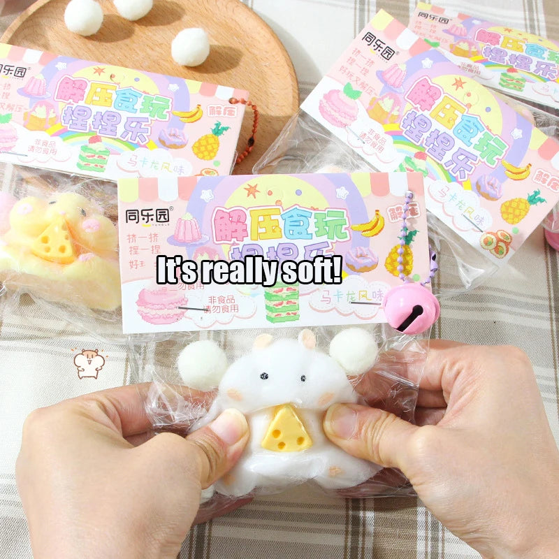 KITTENBABY All Ages Soft TPR Silicone-Rubber Cute Yellow-White Hamsters-Triangle Block Of Cheese In Paws Pinchable Stress-Reliever Squeeze Executive Toys/ Ages: 6 Years Old-Adults