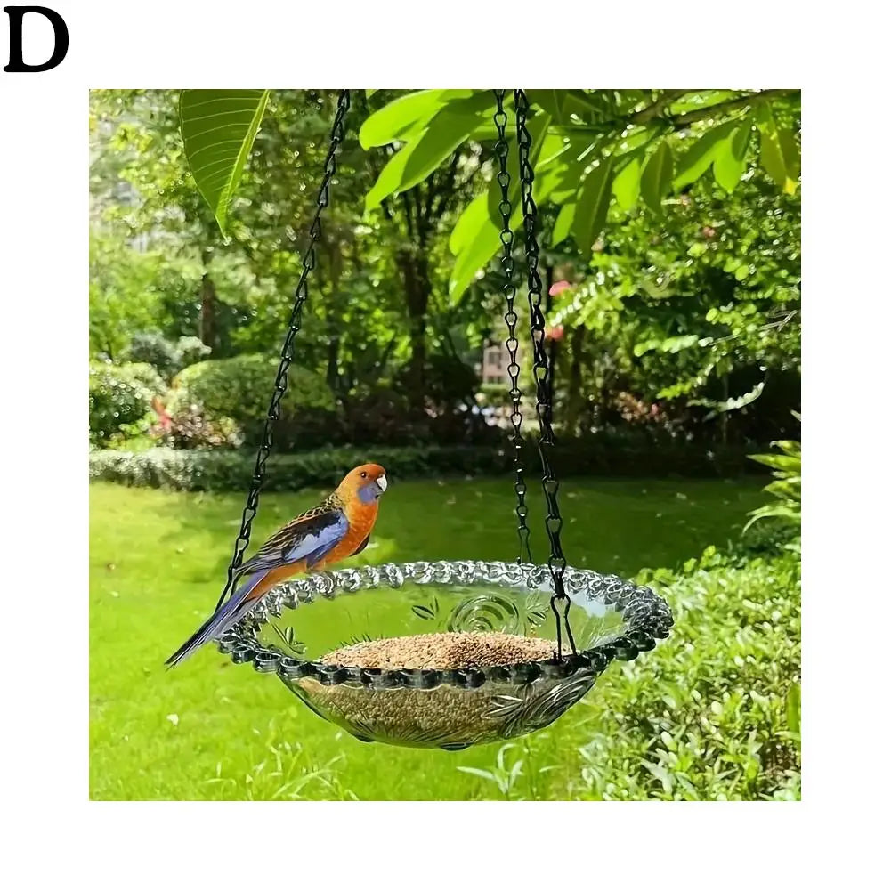 No-EN-Name-Null Outdoor Garden Waterproof Black Metal Chains Hanging Plastic Clear Green Water Basin Decorative Floral Design Bowl-Bird Feeders/Colors-Clear/Green/Blue/Red/Pink/Black/Floral/Animal