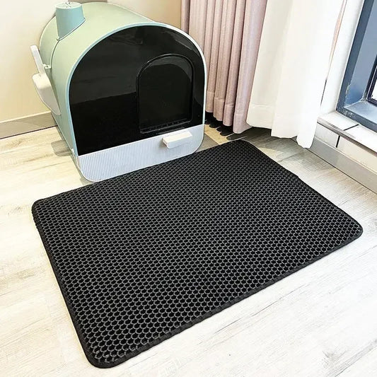 No-EN-Name-Null Non-Slip Silicone Waterproof Urine-Proof Back Double Layer Cat Litter Box Mats/Colors-Black/Beige/Pink/Gray/Blue/Brown/4 Sizes