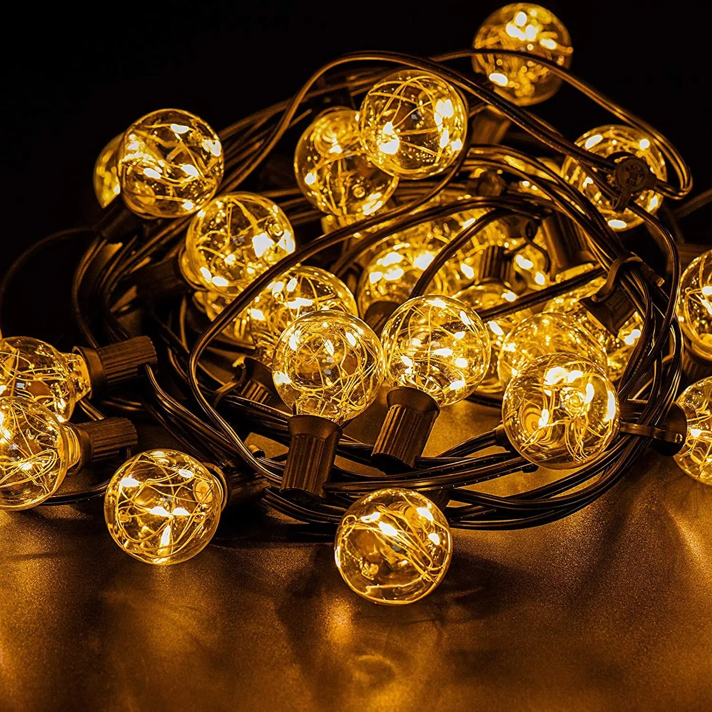 AIOPP Outdoor-Indoor Dimmable Solar-Powered Eight Light Modes Warm White Multicolor Built-In 4  LED Weatherproof Waterproof Shatterproof  Hanging Round Ball Globe Light Ropes-String Patio Lights/ Colors-Black/Yellow/White/Multicolor