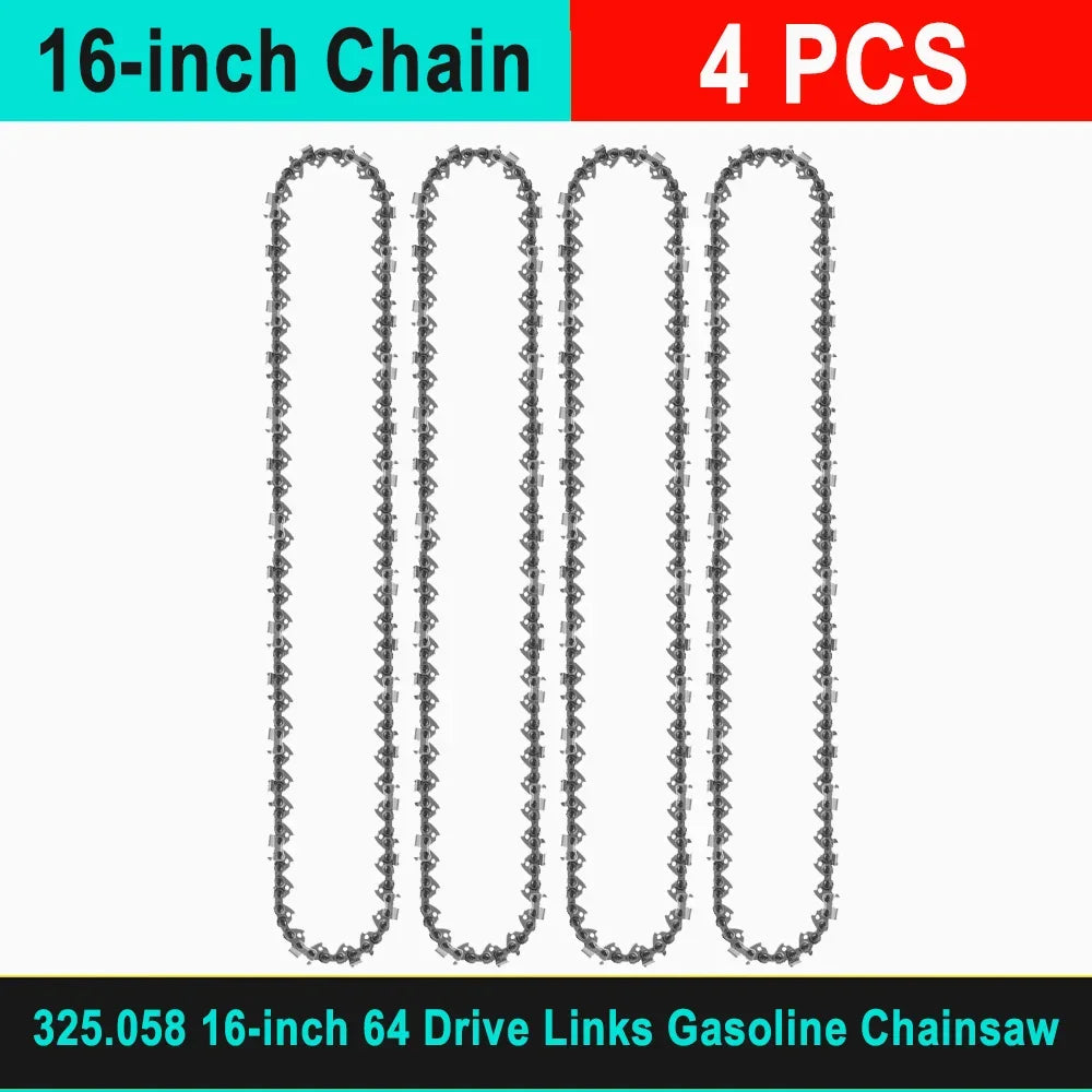No-EN-Name-Null Outdoor Professional Grade 16-inch Silver Guide Plate 64 Drive Links Gasoline-Powered Gray-Black Hardened Alloy Steel Chainsaws/Optional : 1 PCS-4 PCS Chains
