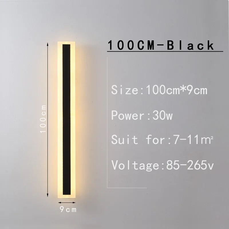 MING-JIE-LUO Indoor-Outdoor Waterproof Long Vertical Rectangle Silver Polished Chrome Aluminum Metal Body AC-Powered Acrylic Warm-Cool White LED Light Courtyard Wall Light Fixtures /Colors-Silver/Black/White