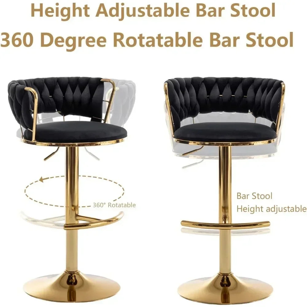 4 pcs Round Swivels 360 Low Back Height Adjustable Metal Arms Velvet Upholstered Foam Cushion/ Thicken Metal Tube Frame-Footrest/ Weight Capacity 300lbs/
