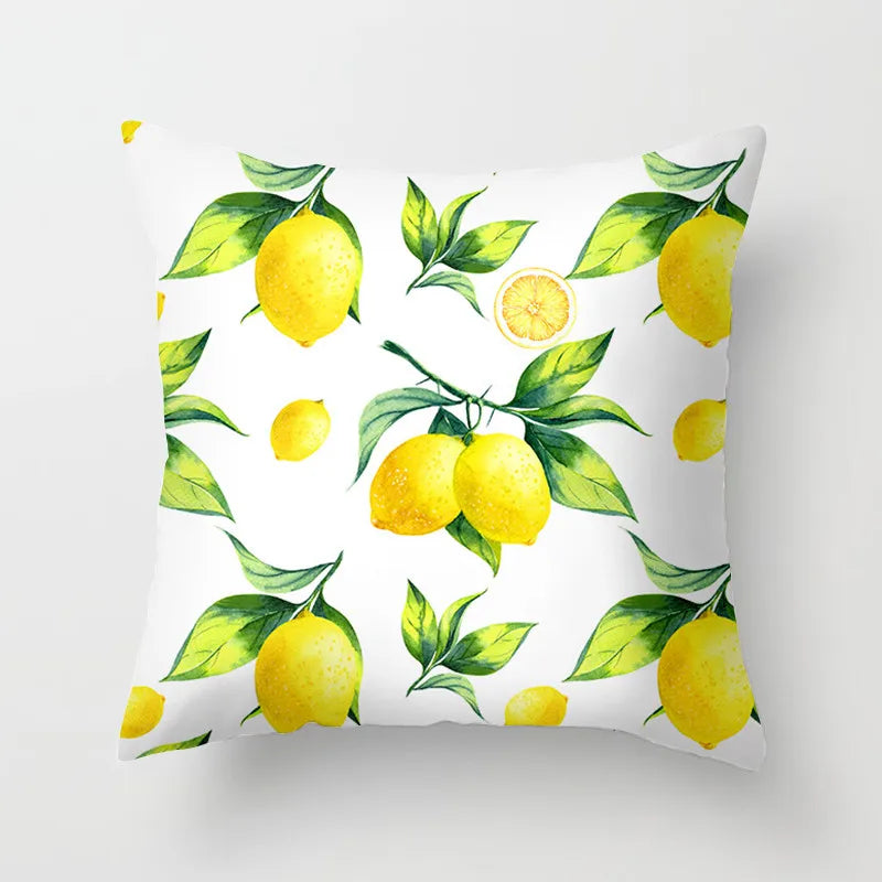 No-EN-Name-Null Modern Soft Plush Peach-Skin Polyester Fabric One-Sided Printed Square Decorative Lemon Pillowcases/Colors-Floral/Yellow/White/Green/Striped/Multicolor/Machine Washable /Ironing Instructions