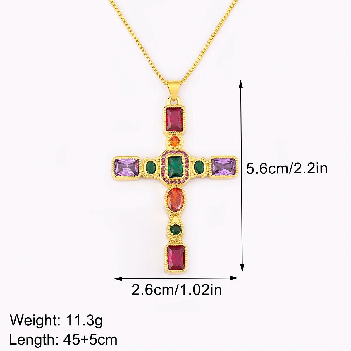 NIDIN Adults Fine Imitation Religious Christian CROSS AAA Large Size Cubic Zirconia Geometric Multicolor-Shiny Clear White Diamond-Like Accents Stones Copper-Gold-Plated Metal Pendant Chain Link Necklaces/Colors-