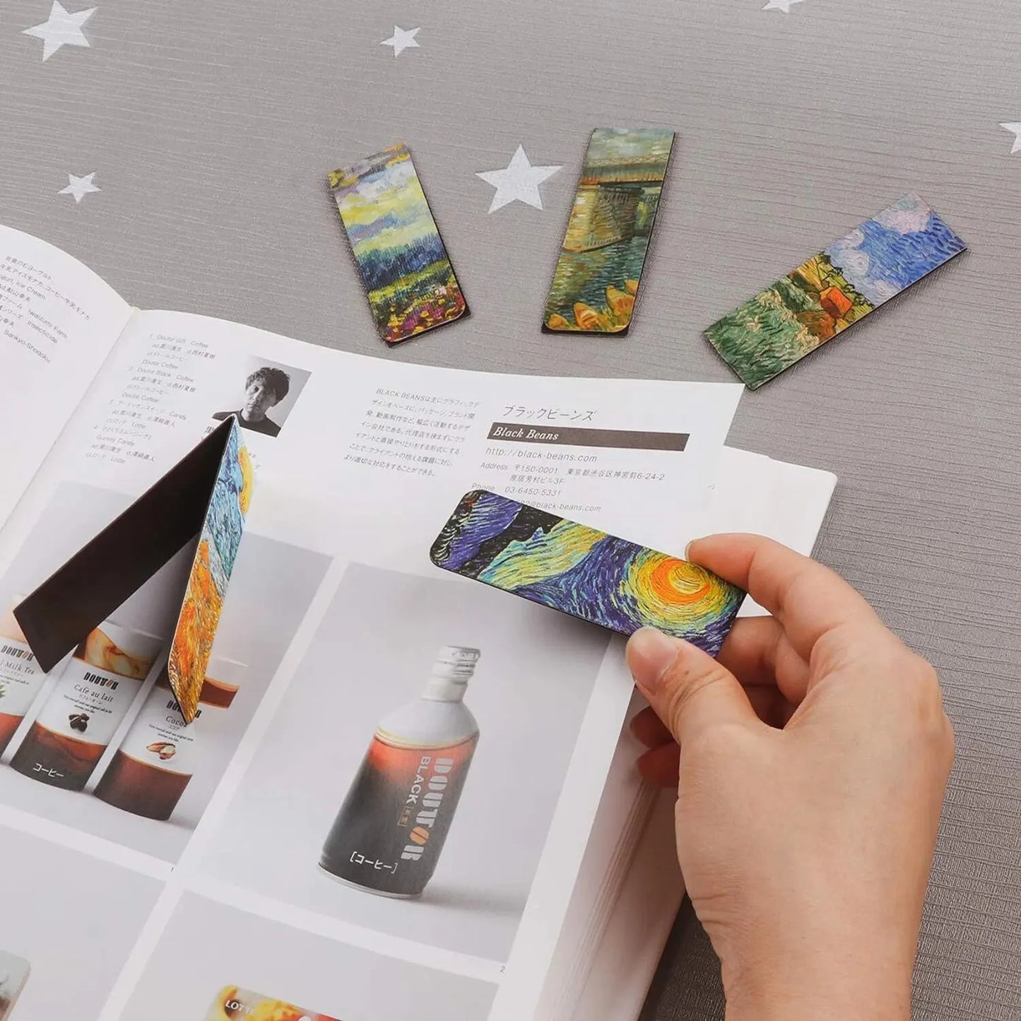 Modern 4 PCS Famous Artistic Van Gogh Multicolor Rectangle Shaped Four Different Impressionist Paintings Magnetic Page Clips Paper Bookmarks Sets