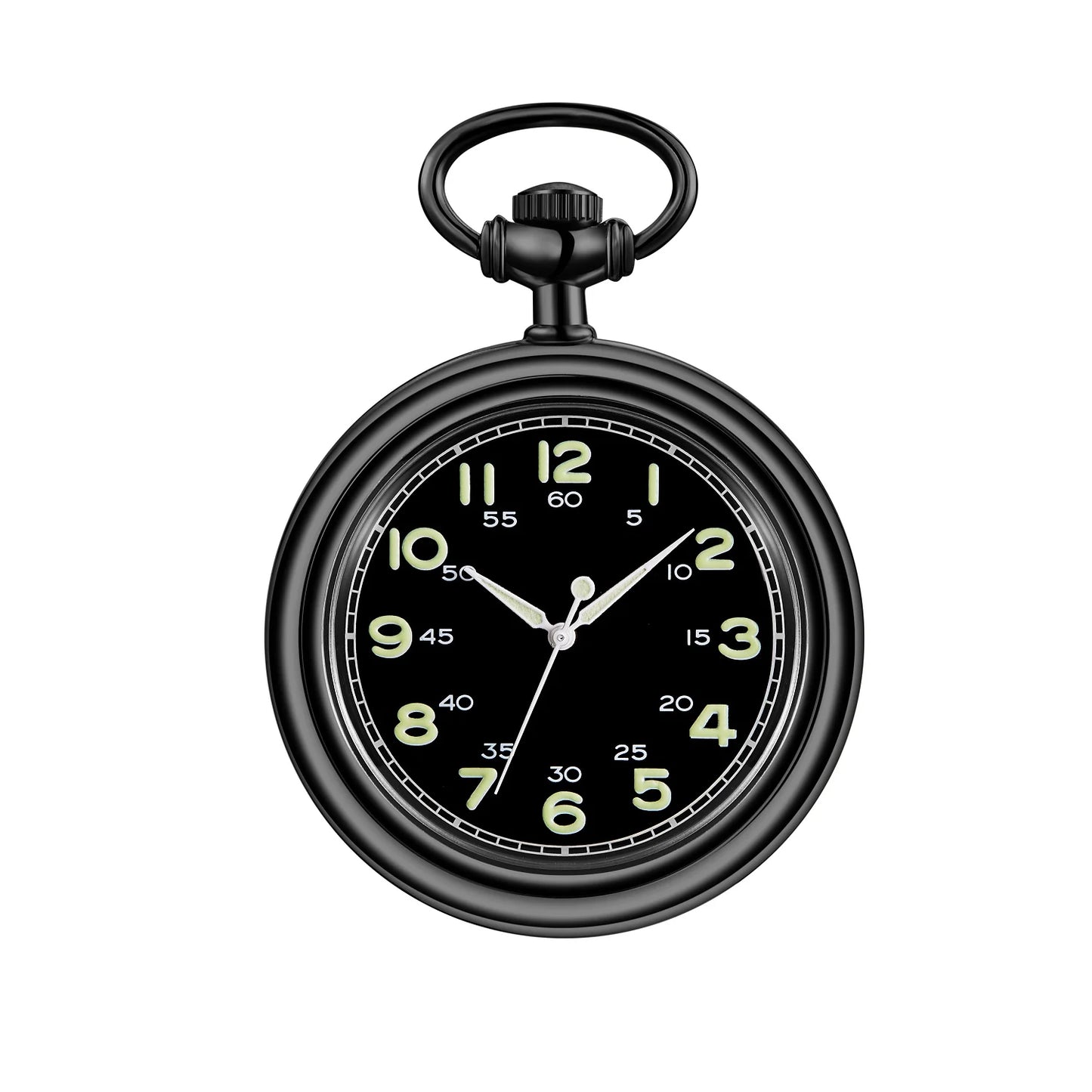 GORBEN Adults Gold Metal Alloy Round Hollow Open Face Arabic Numerals Luminous Hand Wind Black Face Glowing-In-Dark Numbers Pendant Chain-Pocket Watches/Colors-Black/Silver/Gold/Optional: With Wood Box-Without