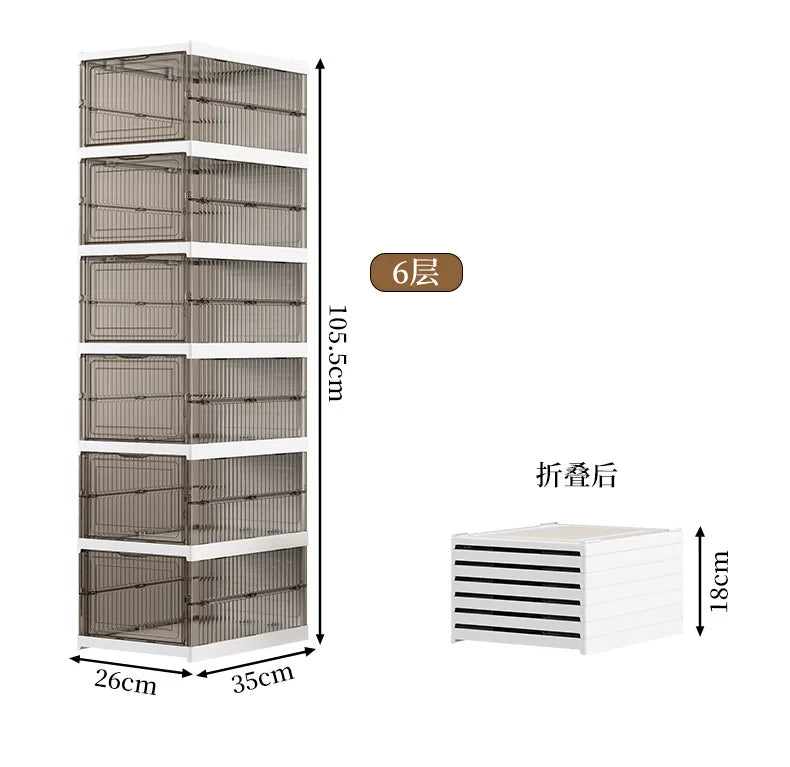 No-EN-Name-Null Modern 1-6 Tiers White Plastic Free-Standing Foldable Stackable Adjustable Transparent Clear Doors Integrated Shoe Racks/Storage Options