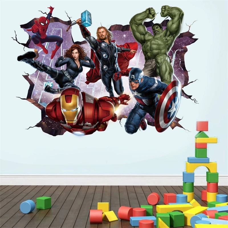 MINISO Kids 3D Plastic PVC Movie-TV Superheroes Broken Marvel Avengers Wall Art Stickers/Colors-Multicolor