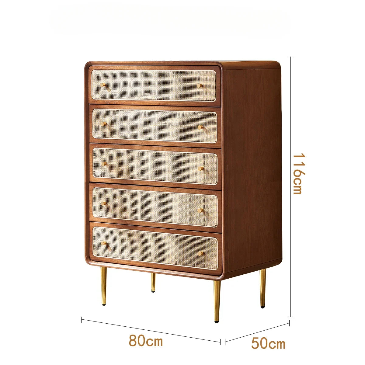 Brown Kitchen Storage Rattan Wood Sideboard w /Drawers/Doors