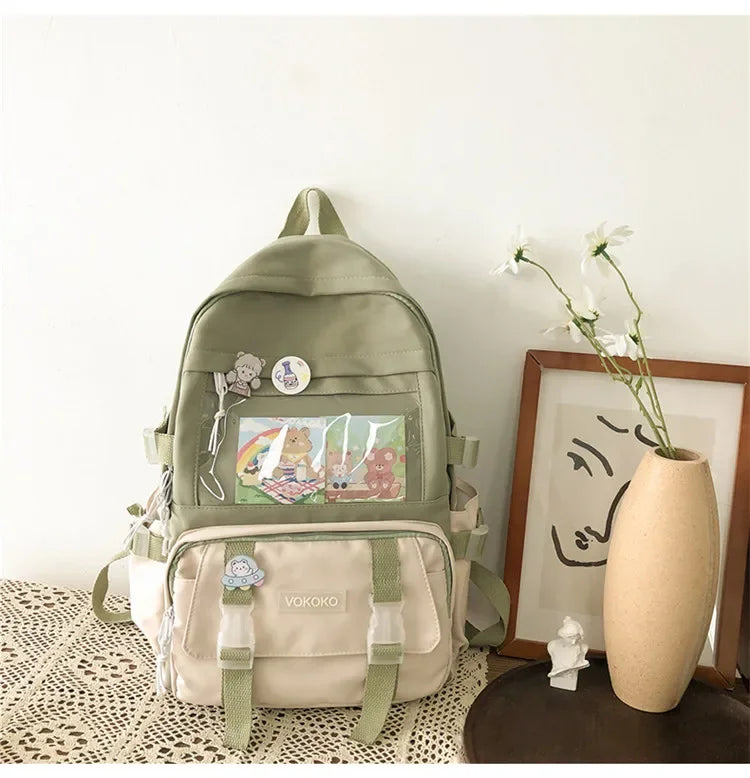 VONMONAN Women Waterproof Pink Nylon Fabric Clear Transparent Window Kawaii Cute Animal Design Zippers External Pockets Polyester Lining Single Compartment Shoulder Straps-Handle School Backpacks/Colors-Pink/Red/Green