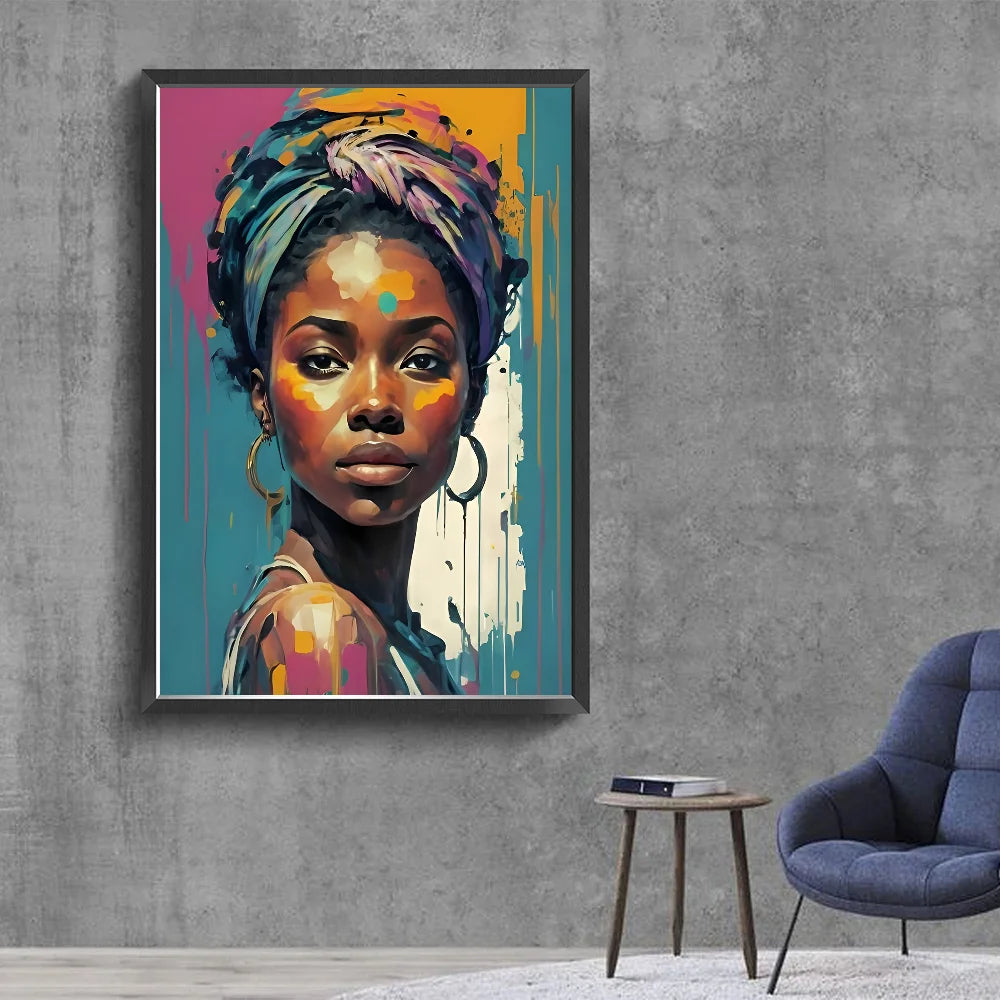 No-EN-Name-Null Modern Retro Unframed Waterproof Rectangle Shaped Vivid Multicolor HD Movie-TV Graffiti Beautiful African Woman Singer-Musician Art Posters / Colors-Black/Multicolor