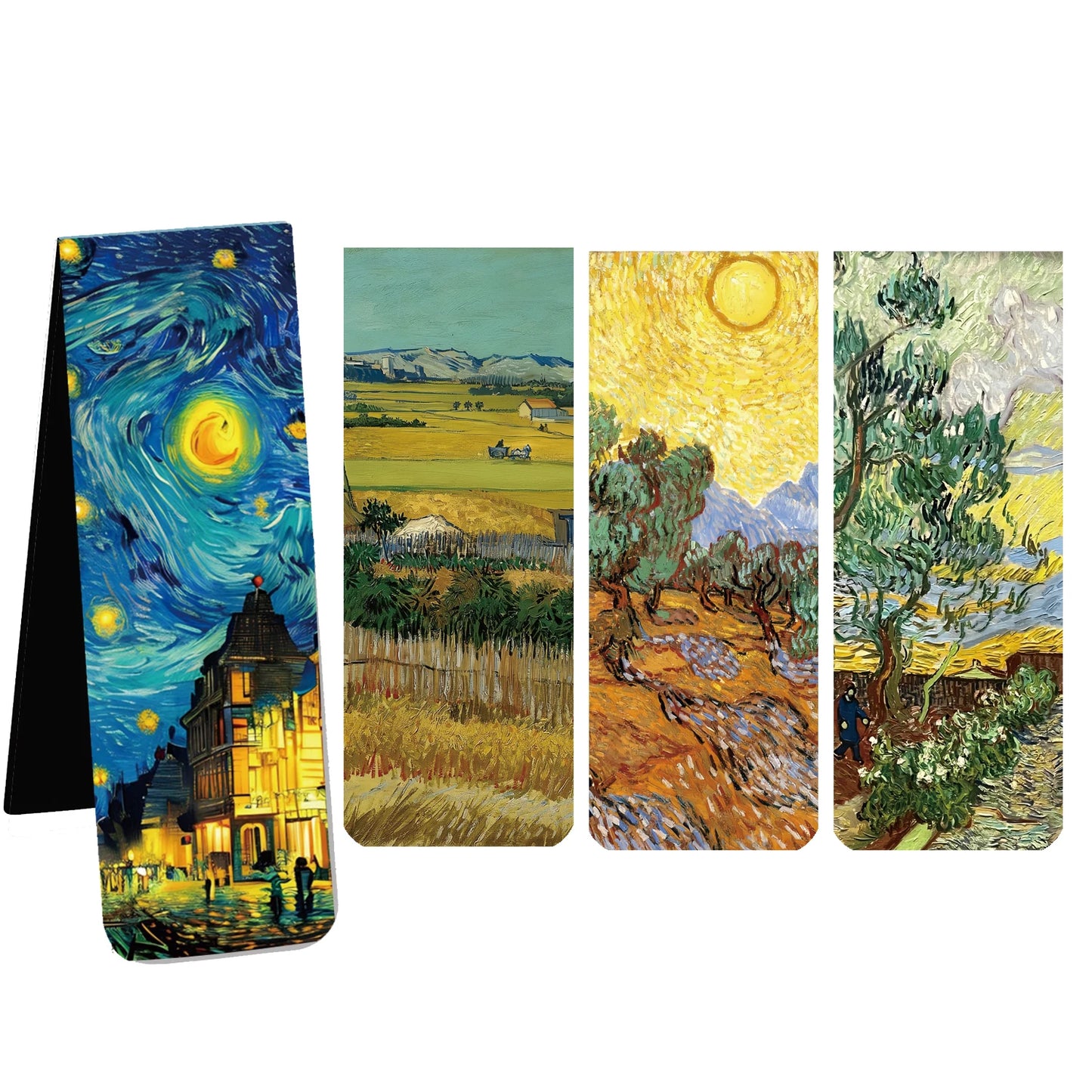 Modern 4 PCS Famous Artistic Van Gogh Multicolor Rectangle Shaped Four Different Impressionist Paintings Magnetic Page Clips Paper Bookmarks Sets