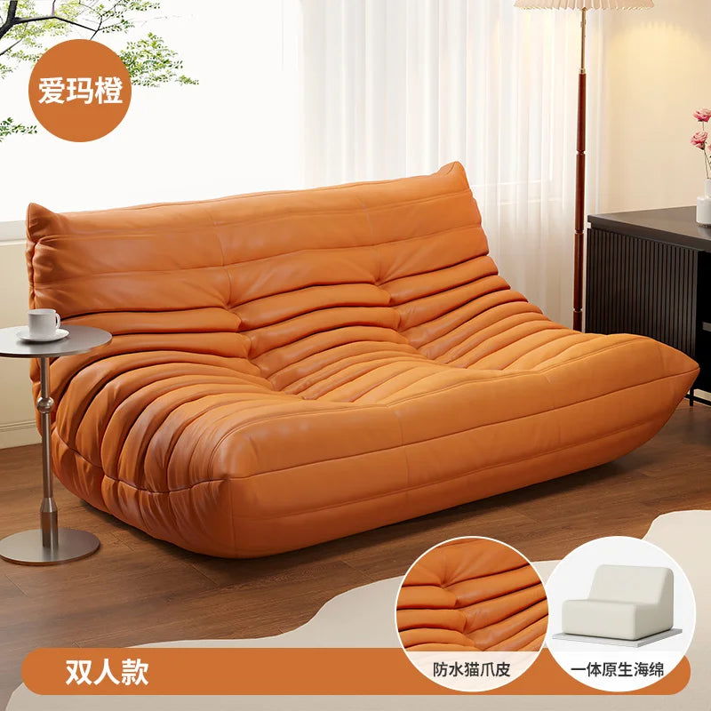BIANXIANG Modern Medium Soft Firmness Double Seat L-Shaped White-Striped Design Velvet Synthetic Leather Cushions Bean Bag Sectional Sofas