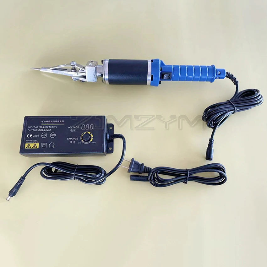 ZJMZYM Indoor AC-Powered Blue Handle-Black Accents Plastic Body Silver Metal Electric Carpet Carving Scissors Cutters/1-Power Adapter Cord/ Universal Voltage: 100-240V