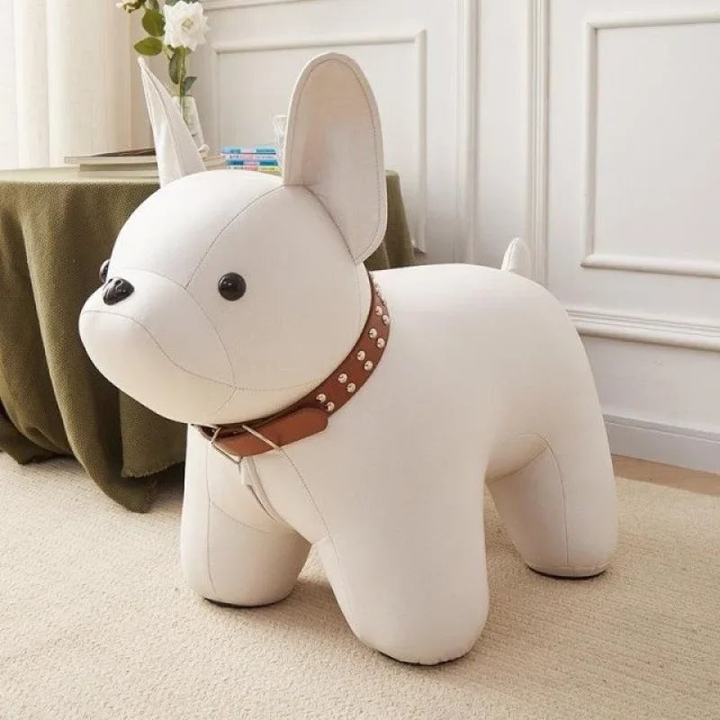 No-EN-Name-Null Kids Free-Standing Soft Faux Leather Upholstered Backless Pink Cartoon Dog Animal Shaped Wood Frame Flat Seat Table-Bar Stools /Colors-Pink/Yellow/White/Gray/Animal